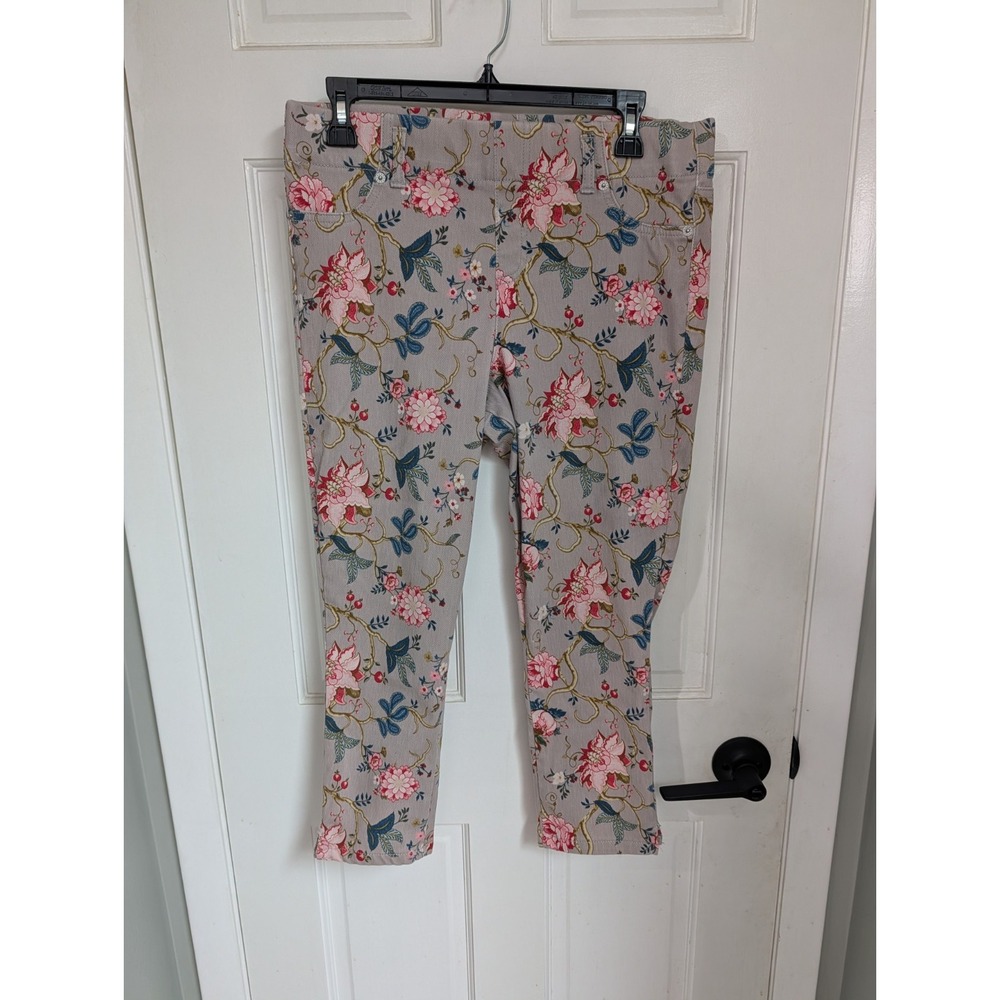 MIXIT Womens Tan Floral Slit Leg Stretch Crop Pants Jeggings Size Large